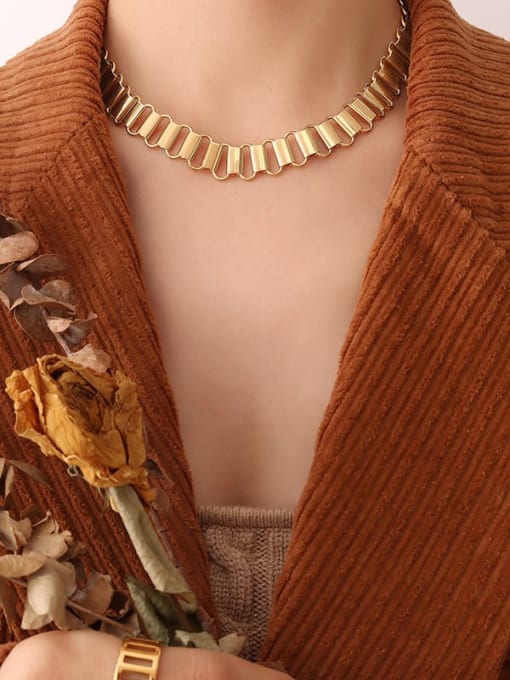 P145 gold necklace Titanium Steel Minimalist Geometric  Earring Bracelet and Necklace Set