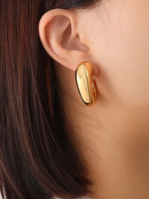 F574 gold earrings Titanium Steel Geometric C Shape Minimalist Stud Earring