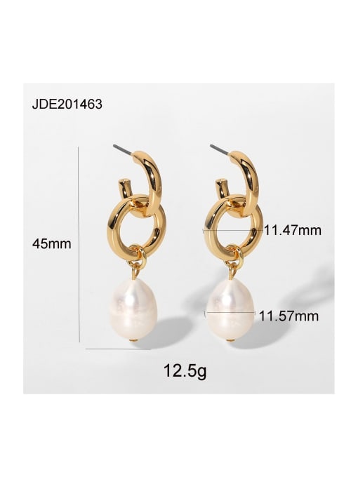 JDE201463 Stainless steel Freshwater Pearl Geometric Trend Drop Earring