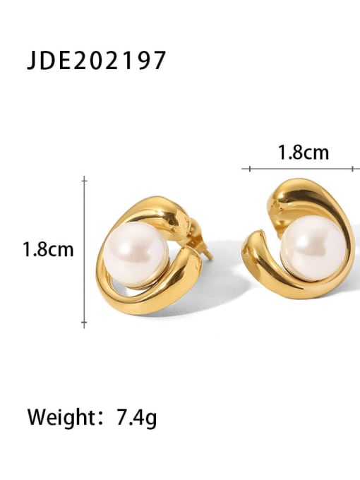 JDE202197 Stainless steel Freshwater Pearl Geometric Trend Stud Earring