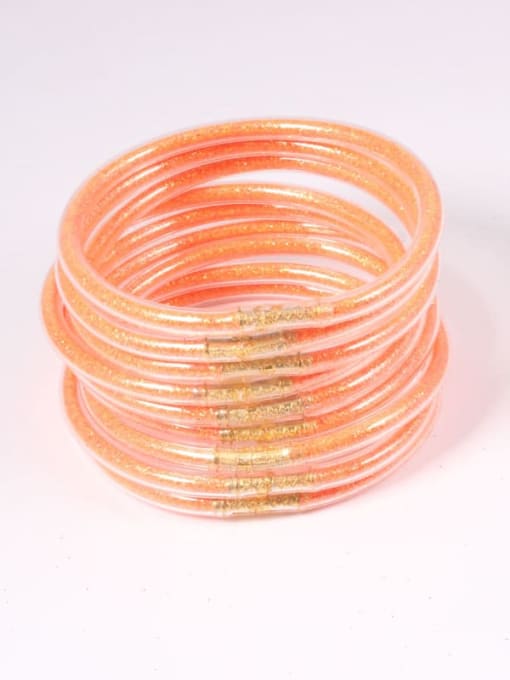 Orange color PVC Silicone Tube Gold Powder Bracelet, Jelly Bangles Bracelet, Cross-Border 9 in a Group