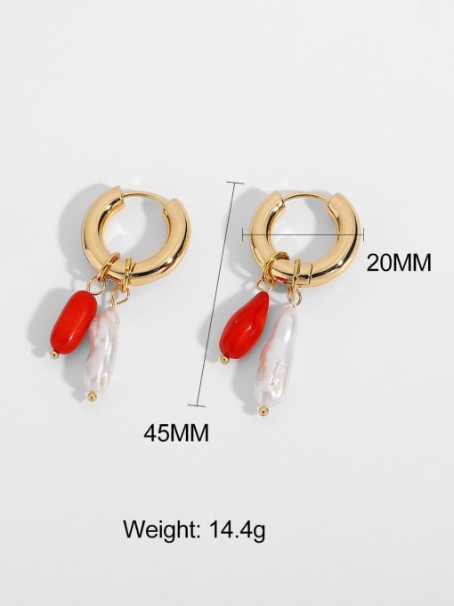 JDE20180 Stainless steel Freshwater Pearl Red Huggie Earring