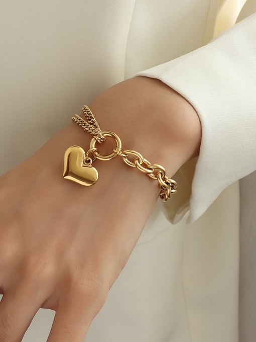 gold Titanium 316L Stainless Steel Heart Vintage Strand Bracelet with e-coated waterproof