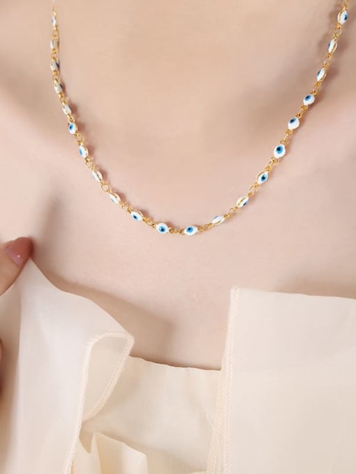 White Blue Oil Drop Gold Necklace Titanium Steel Enamel Minimalist Evil Eye Bracelet and Necklace Set