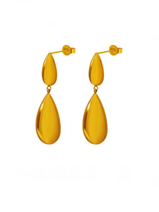 F008 gold water drop earrings Titanium Steel Smooth  Water Drop Vintage Drop Earring
