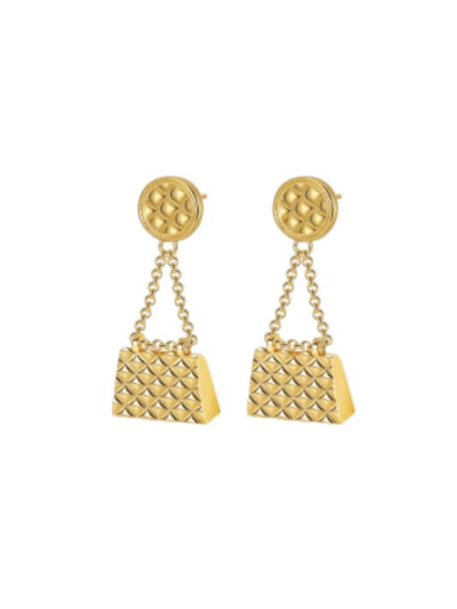H00999 gold Brass Geometric Vintage Drop Chain Bag Earring