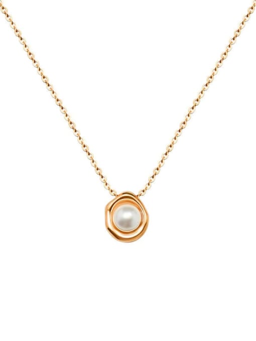 rose gold + with Pearl 40+5cm Titanium 316L Stainless Steel Imitation Pearl Geometric Vintage Necklace with e-coated waterproof