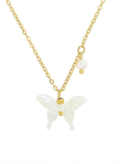 P066 Shell Butterfly Necklace 40 5cm Titanium Steel Shell Butterfly Minimalist Necklace
