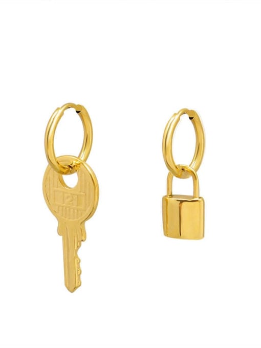 MAKA Titanium Steel Asymmetry Locket Key Minimalist Huggie Earring 0