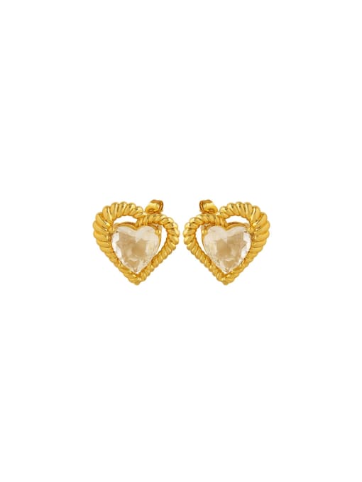 MAKA Brass Cubic Zirconia Heart Dainty Stud Earring