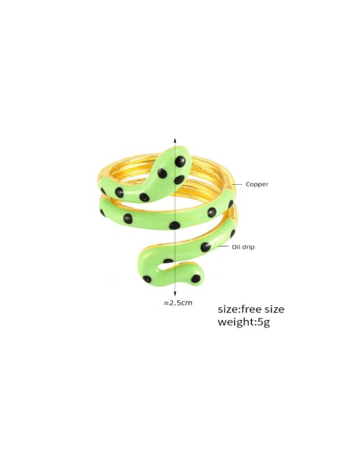 A874 Golden Green Droplet Oil Ring Brass Enamel Snake Hip Hop Band Ring