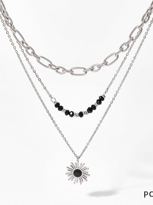 PCD879 Platinum Stainless steel Miyuki Millet Bead Flower Trend Multi Strand Necklace