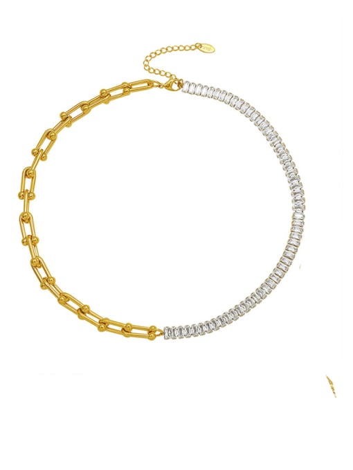 MAKA Titanium Steel Cubic Zirconia Minimalist Geometric  Bracelet and Necklace Set 0