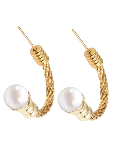 Golden Pearl Earrings Stainless steel Imitation Pearl Hip Hop Irregular   Ring Earring And Bracelet Set