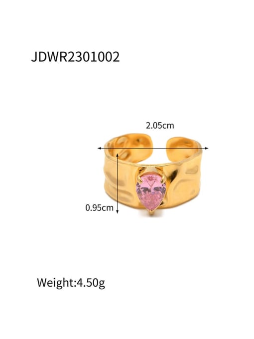 J&D Stainless steel Cubic Zirconia Pink Geometric Trend Band Ring 2