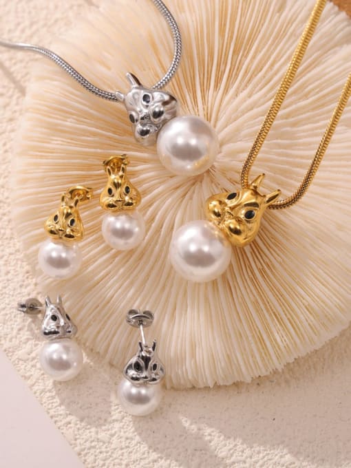 MAKA Titanium Steel Imitation Pearl Minimalist Rabbit  Earring and Necklace Set 0