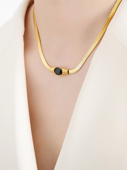 Gold black Trinitite necklace 41 5cm Trend Geometric Titanium Steel Cubic Zirconia Bracelet and Necklace Set