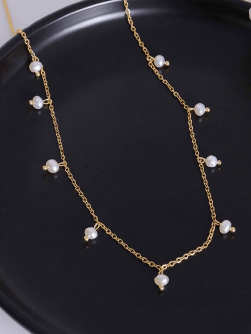P008 gold Titanium Steel Imitation Pearl Geometric Minimalist Necklace