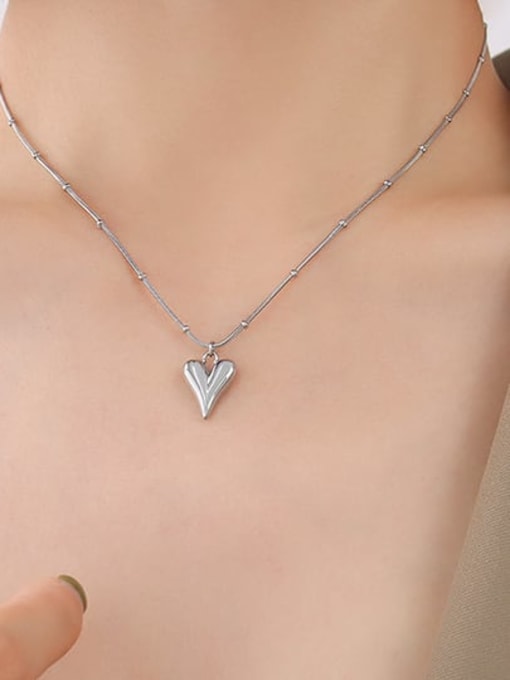 Love Pendant Necklace (steel) Titanium Steel Smooth Heart Minimalist Necklace