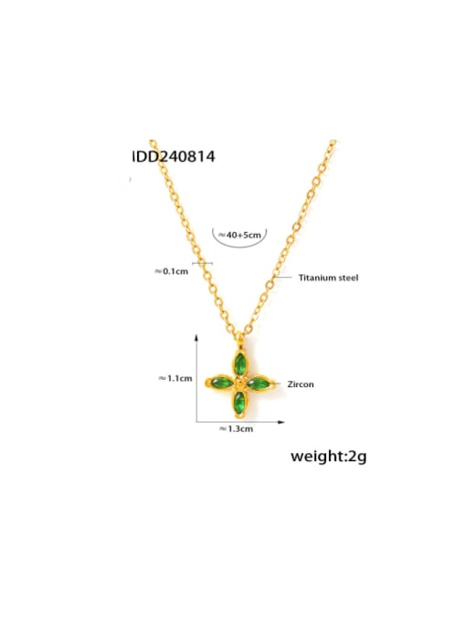 P2053 Green Zircon Necklace Titanium Steel Cubic Zirconia Minimalist Cross Ring and Necklace Set