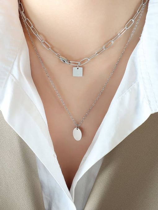 P835 Steel color double-layer necklace Titanium Steel Geometric Minimalist Necklace
