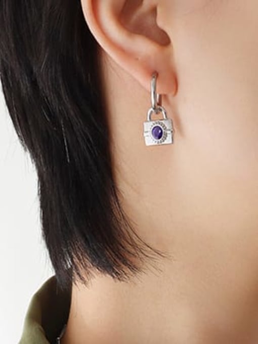 F032 steel purple Zircon Earrings Titanium Steel Glass Stone Vintage Geometric  Earring and Necklace Set