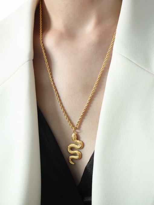 P1763 Gold Necklace 50cm Titanium Steel Snake Trend Necklace