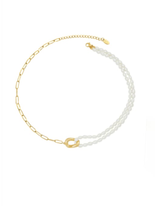 Freshwater pearl Necklace p119 Titanium Steel Imitation Pearl Geometric Minimalist Multi Strand Necklace