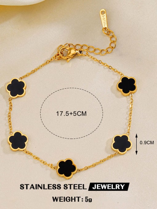 Black Flower Bracelet Stainless steel Enamel Clover Minimalist Link Bracelet
