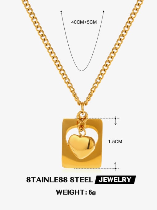 Golden Love Necklace Stainless steel Heart Hip Hop Square Pendant Necklace