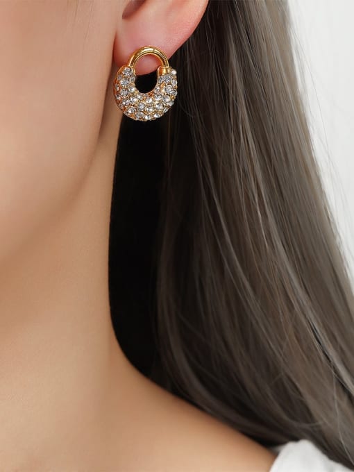 F1159 Gold Earrings Titanium Steel Cubic Zirconia Geometric Trend Stud Earring