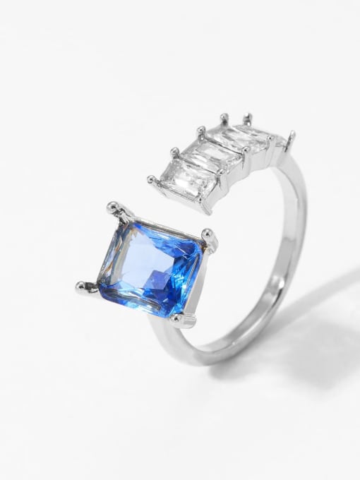 Steel blue zircon PBJ462 Stainless steel Cubic Zirconia Geometric Trend Band Ring