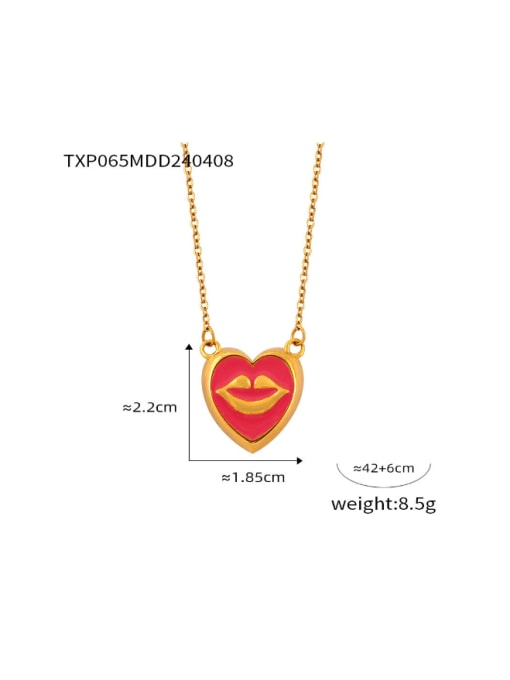 TXP065 Gold Pink Necklace Brass Enamel  Heart Hip Hop Earring and Necklace Set