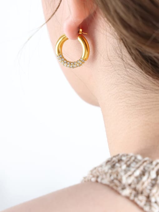 F867 Gold Earrings Titanium Steel Cubic Zirconia Geometric Trend Stud Earring