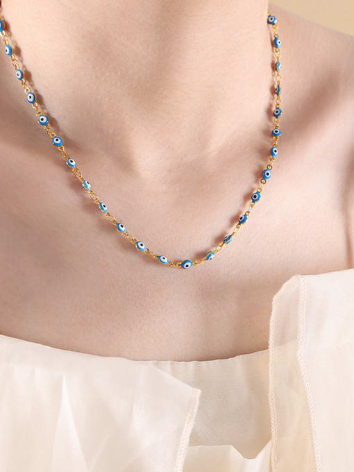 Blue Drop Oil Gold Necklace Titanium Steel Enamel Minimalist Evil Eye Bracelet and Necklace Set