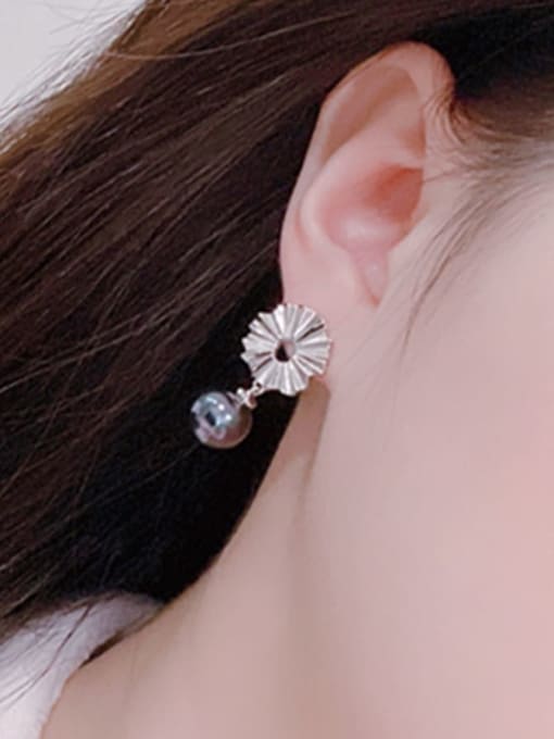 Clioro Brass Imitation Pearl Flower Minimalist Hook Earring 1