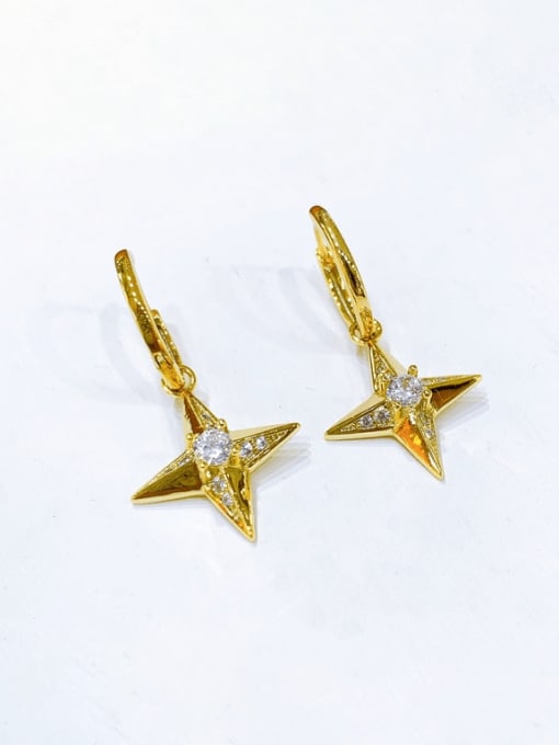 H00355 Gold Brass Cubic Zirconia Cross Vintage Huggie Earring