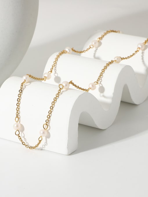 J&D Stainless steel Imitation Pearl Geometric Minimalist Chain Necklace 0