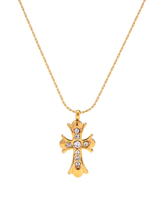 JDN2302041 Stainless steel Cubic Zirconia Cross Vintage Regligious Necklace