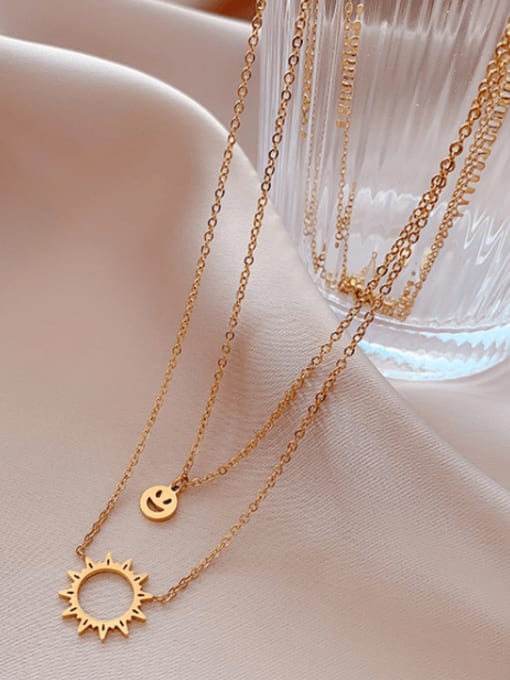 MAKA Titanium 316L Stainless Steel Smiley Minimalist Multi Strand Necklace with e-coated waterproof 0
