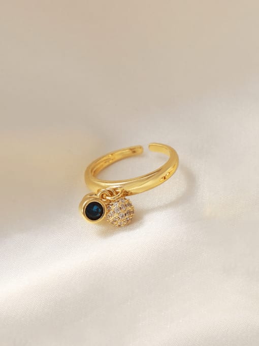 A694 Gold Blue Zircon Ring Brass Cubic Zirconia Geometric Minimalist Band Ring