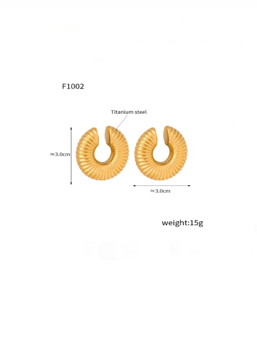 F1002 Gold Thread Ear Clip Titanium Steel Enamel Geometric Hip Hop Clip Earring