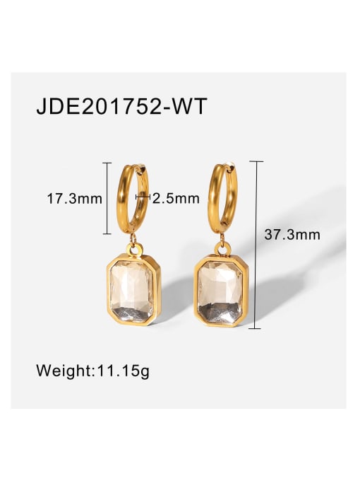 JDE201752 WT Stainless steel Cubic Zirconia Rectangle Trend Huggie Earring