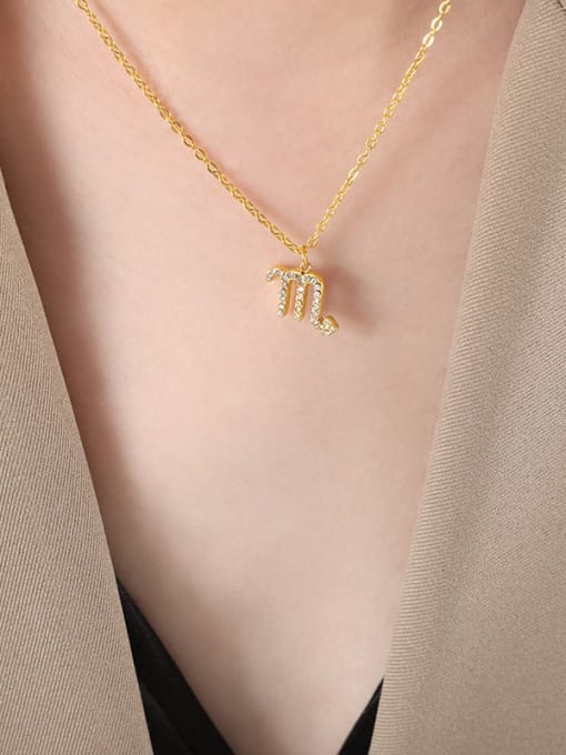 P1527 Scorpio Gold Necklace  40+ 5cm Titanium Steel Cubic Zirconia Constellation Cute Necklace