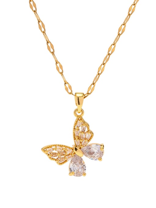 J&D Stainless steel Cubic Zirconia Butterfly Vintage Necklace 0