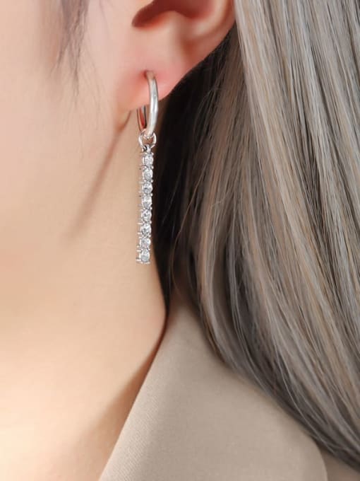 F783 Steel Color Earrings Titanium Steel Rhinestone Geometric Dainty Drop Earring