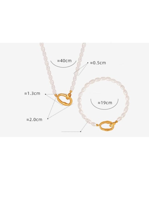 MAKA Dainty Geometric Titanium Steel Freshwater Pearl Bracelet and Necklace Set 3