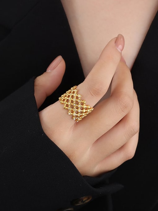 A522 Gold Ring Titanium Steel Geometric Vintage Band Ring