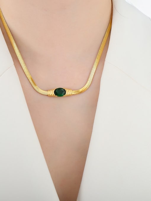 Golden green Trinitite necklace 41 5cm Trend Geometric Titanium Steel Cubic Zirconia Bracelet and Necklace Set