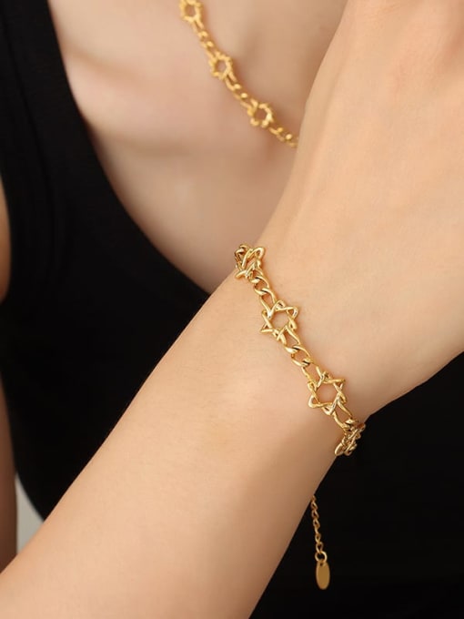 E354 gold bracelet 15 5cm Trend Geometric Titanium Steel Bracelet and Necklace Set